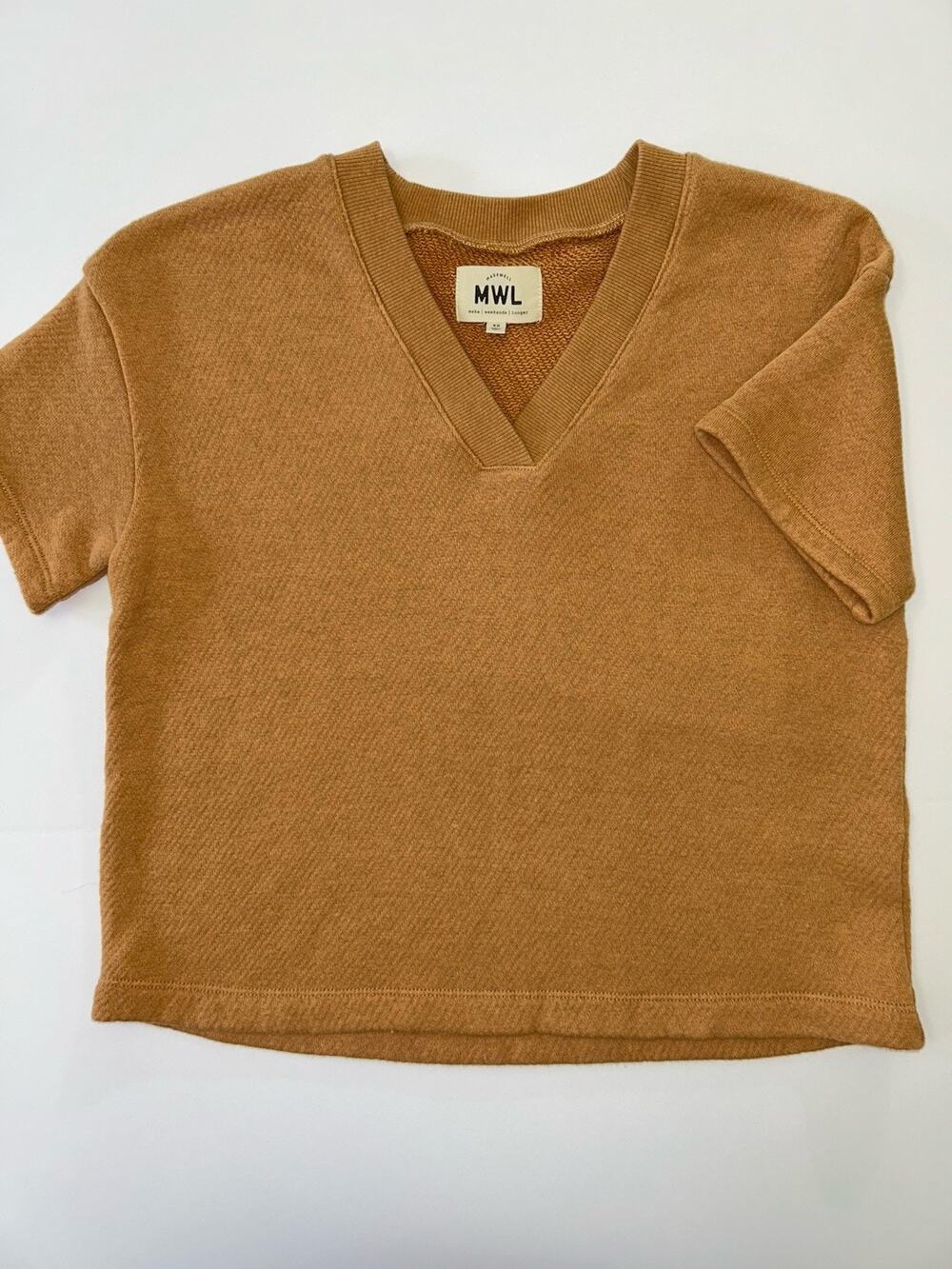 Madewell MWL Airyterry V-Neck Sweatshirt Boxy Tee Tan ( XS )